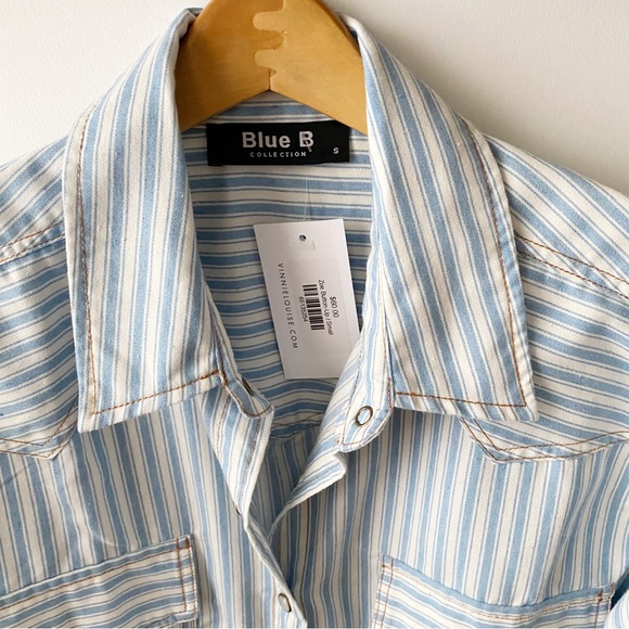 NWT Blue B Collection Stripped Button-down - Picture 3 of 6